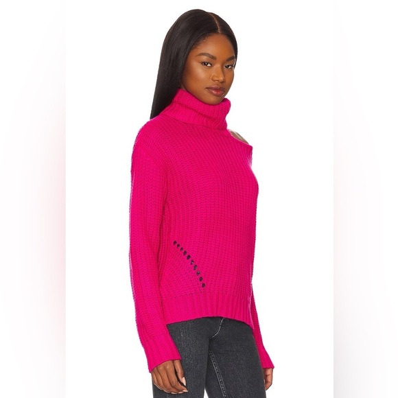 John + Jenn Emilie Cut Out Turtleneck Sweater Hot Pink - Picture 2 of 4